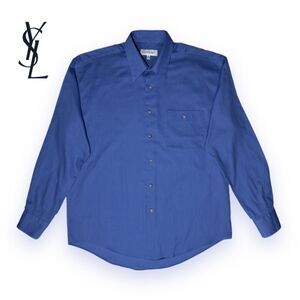 Yves Saint Laurent YSL Mens Dress Shirt L 16/34-35 Blue 90s Vintage Early Y2K